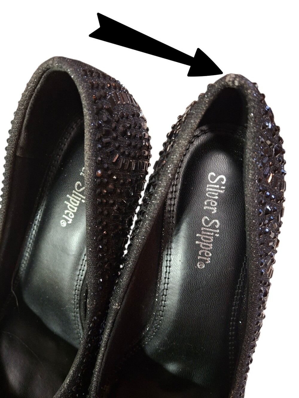 Silver Slipper Black Embellished Rhinestone Pumps Dress Heels Women Size 6 - Picture 16 of 16